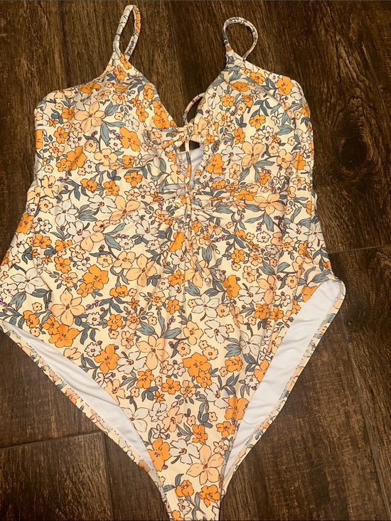 Other - Floral Tie-Front One-Piece Swimsuit Cream Orange Size xLarge